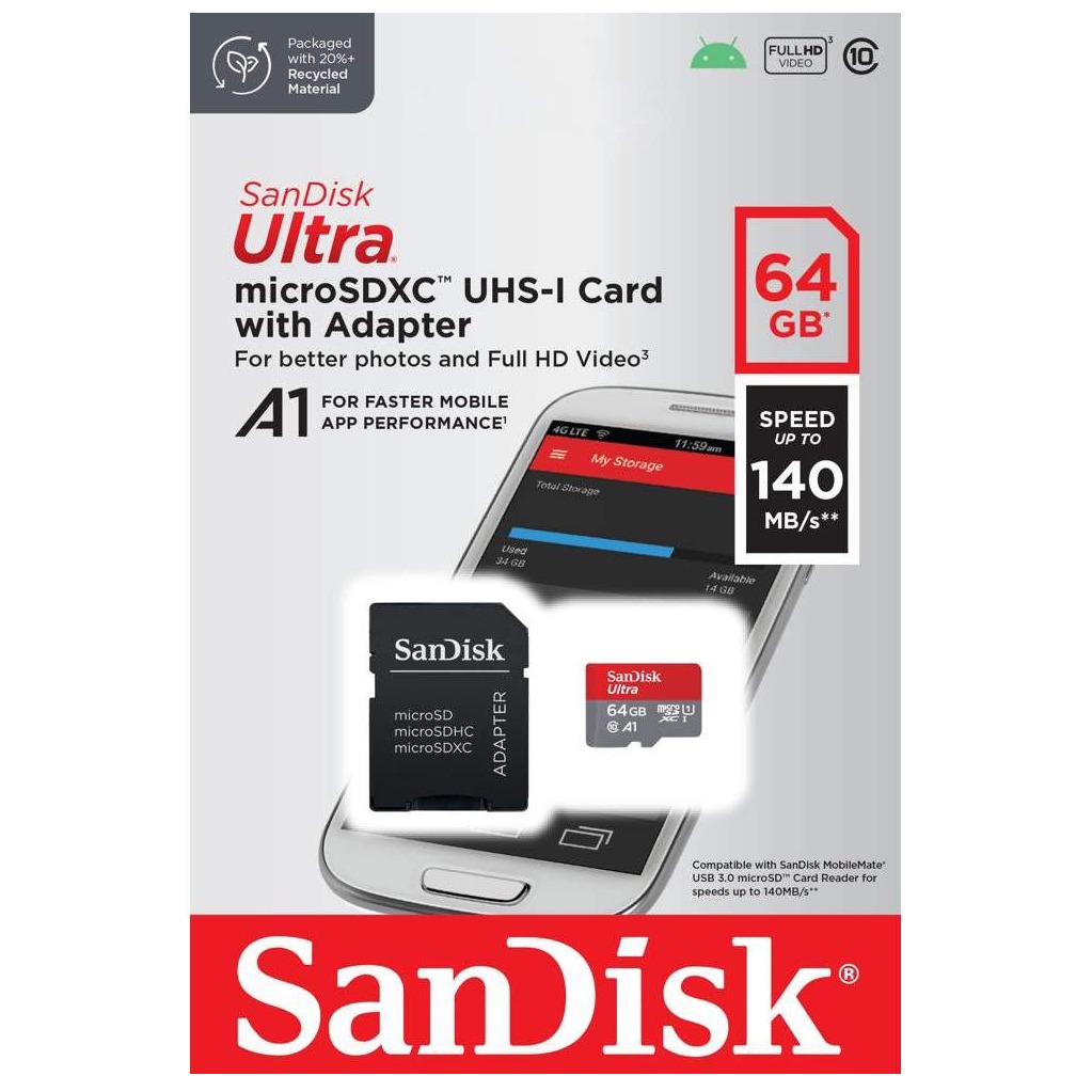 MICRO SD CARD SANDISK 64GB Ultra SPEED UP TO 140 MB/s