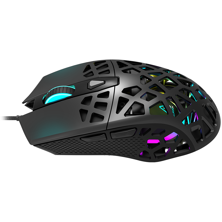 Puncher GM-20 High-end Gaming Mouse with 7 programmable buttons, Pixart 3360 optical sensor, 6 levels of DPI and up to 12000, 10 million times key life, 1.65m Ultraweave cable, Low friction with PTFE feet and colorful RGB lights, Black, size:126x67.5x39.5