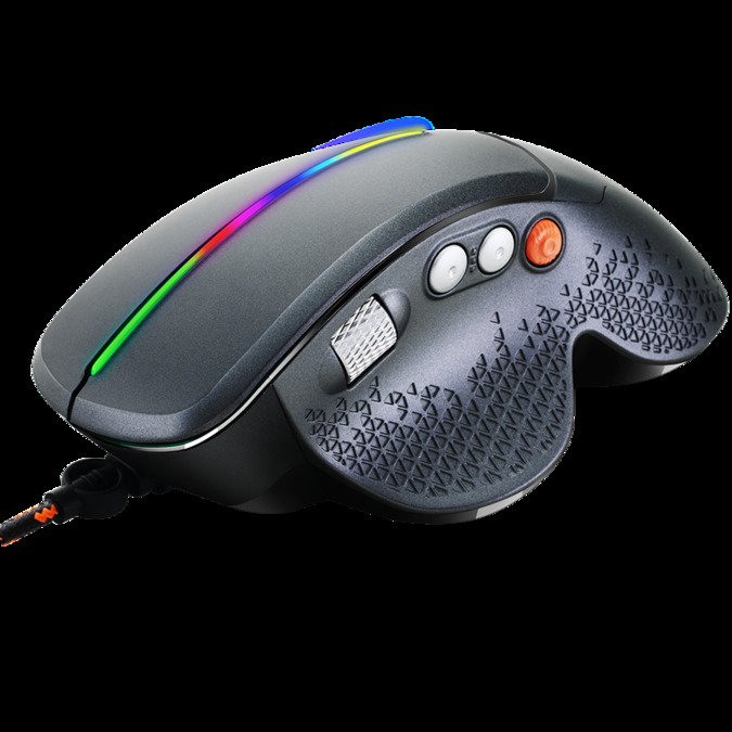 Wired High-end Gaming Mouse with 6 programmable buttons, sunplus optical sensor, 6 levels of DPI and up to 6400, 2 million times key life, 1.65m Braided USB cable,Matt UV coating surface and RGB lights with 7 LED flowing mode, size:123*81*53mm, 150g