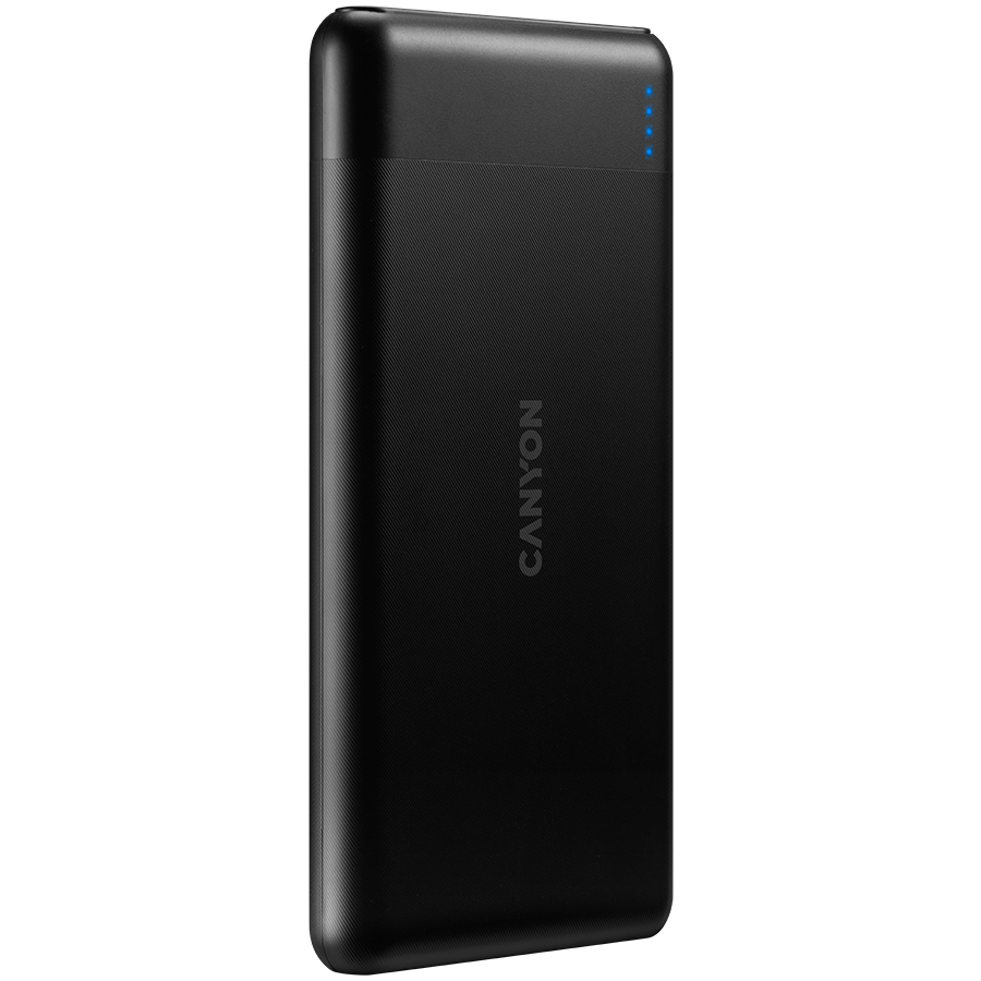 CANYON PB-107 Power bank 10000mAh Li-poly battery, Input Micro/PD 18W(Max), Output PD/QC3.0 18W(Max), quick charging cable 0.3m, 144*68*16mm, 0.25kg, Black