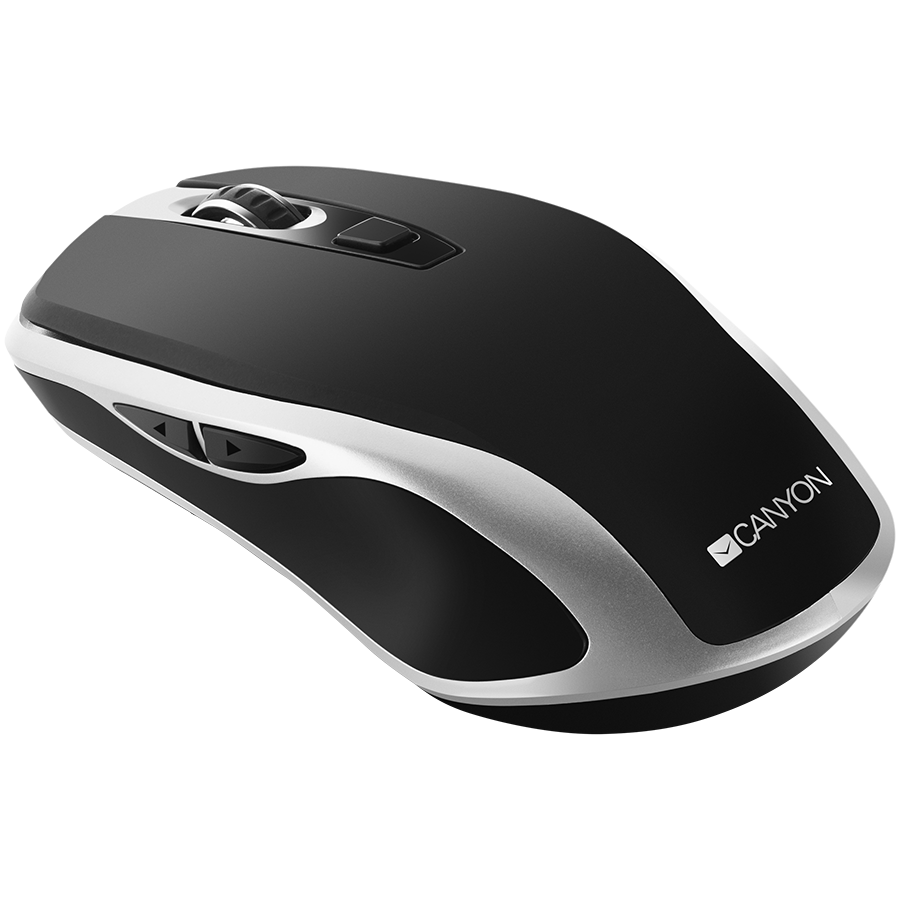 2.4GHz Wireless Rechargeable Mouse with Pixart sensor, 6keys, Silent switch for right/left keys,Add NTCDPI: 800/1200/1600, Max. usage 50 hours for one time full charged, 300mAh Li-poly battery, Black -Silver, cable length 0.6m, 121*70*39mm, 0.103kg