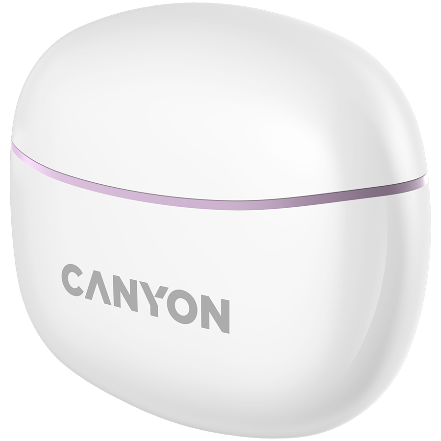 Canyon TWS-5 Bluetooth headset, with microphone, BT V5.3 JL 6983D4, Frequence Response:20Hz-20kHz, battery EarBud 40mAh*2+Charging Case 500mAh, type-C cable length 0.24m, size: 58.5*52.91*25.5mm, 0.036kg, Purple