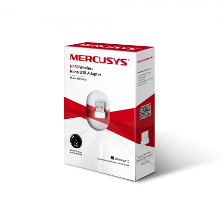 Mercusys MW150US N150 Wireless Nano USB Adapter, 150 Mbps on 2.4 GHz Nano Size, USB 2.0, WPA3, Internal antenna, Plug and Play