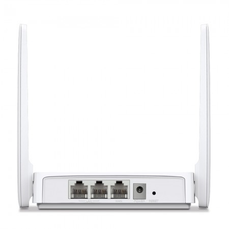 Mercusys 300Mbps Multi-Mode Wireless N Router, 2× Fixed External Antennas, 2× 10/100 Mbps LAN Ports, 1× 10/100 Mbps WAN Port, FEATURE: Access Point Mode, WPS/Reset Button, IPTV, IPv6, Beamforming, MU-MIMO, Parental Controls, Guest Network