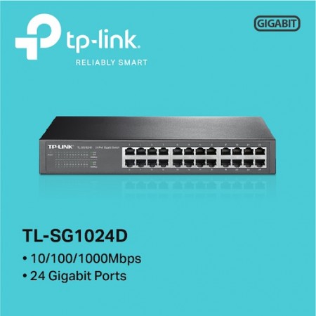 Switch TP-Link TL-SG1024D 24-port Gigabit Desktop/Rachmount Switch, 24 10/100/1000M RJ45 ports, 13-inch rack-mountable steel case