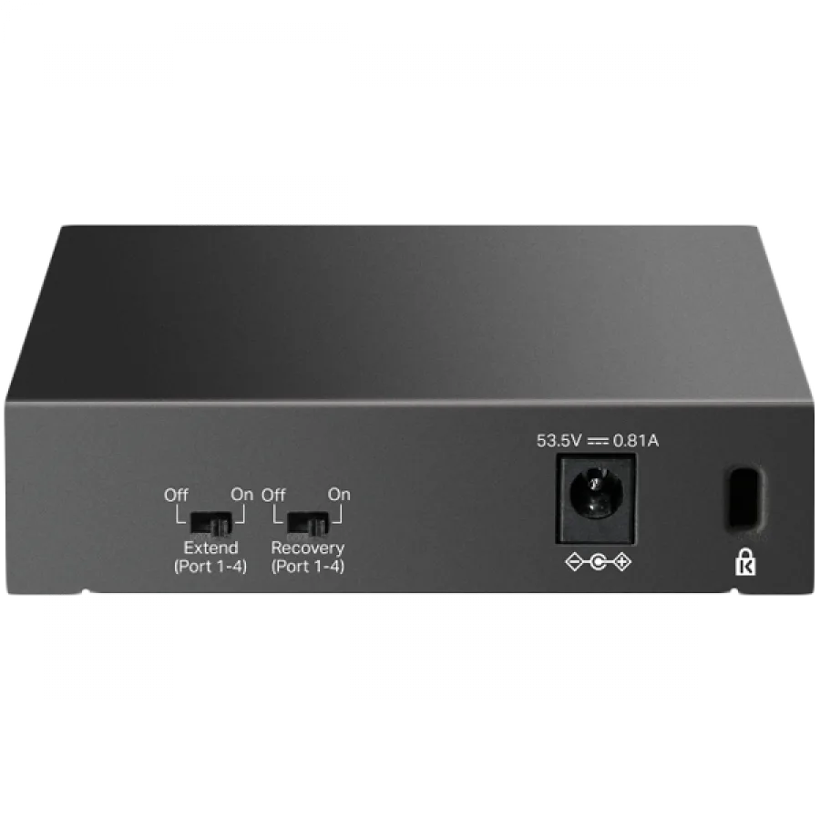 TP-Link LS105LP 5-Port 10/100 Mbps Desktop Switch with 4-Port PoE, 4× 10/100 Mbps PoE Ports, 1× 10/100 Mbps Non-PoE Port, 802.3af, 41 W PoE Power, Desktop Steel Case, Extend Mode for 250m PoE Transmitting, PoE Auto Recovery, Plug and Play