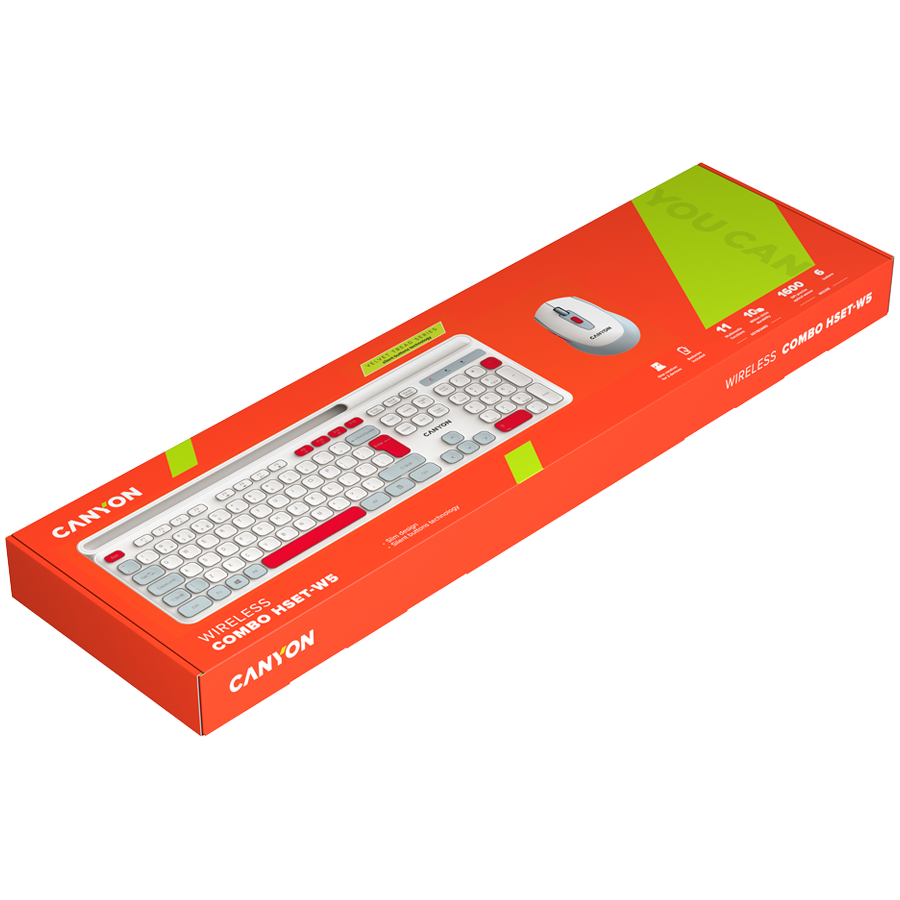 CANYON HSET-W5 EN/AD Keyboard+Mouse AAA+AA Wireless White