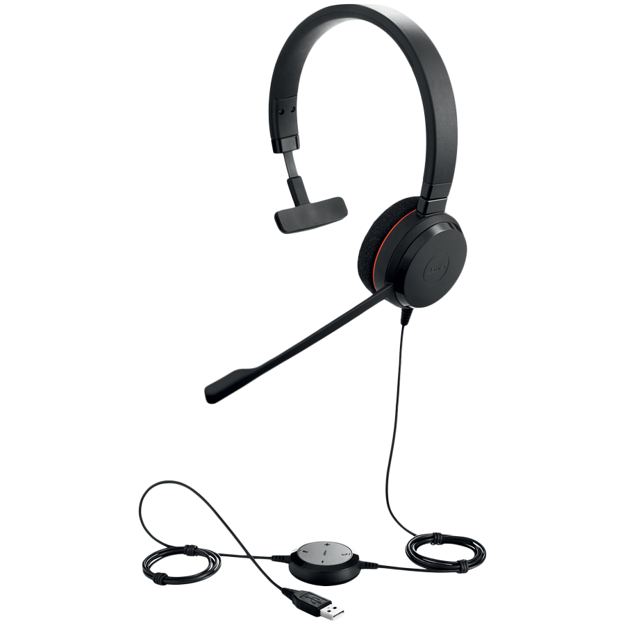 JABRA EVOLVE 20 MS Mono USB Headband, Noise cancelling,USB connector, with mute-button and volume control on the cord, with foam ear cushion, Microsoft optimized