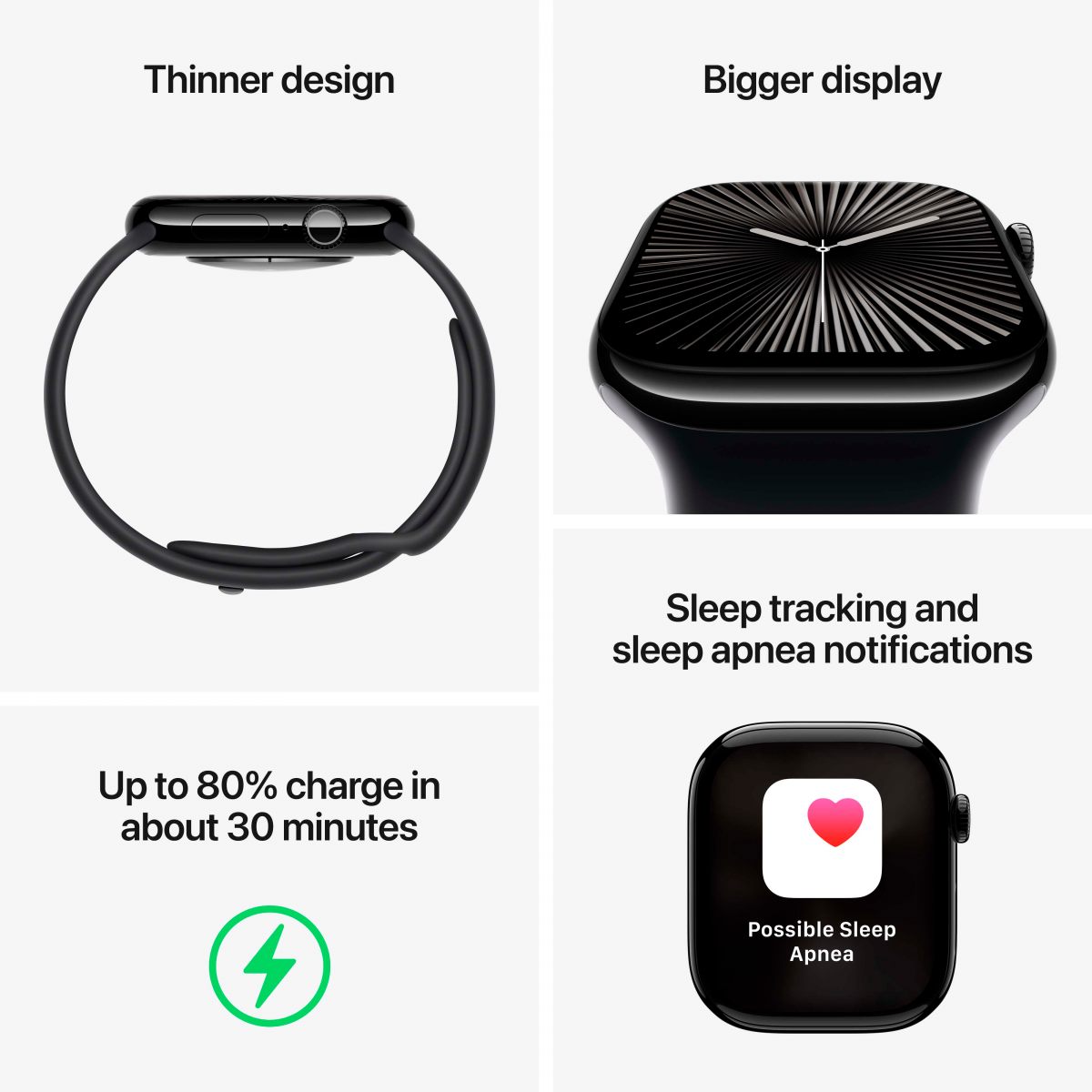 Apple Watch S10 GPS 46mm Jet Black Alu Case with Black Sport Band - M/L