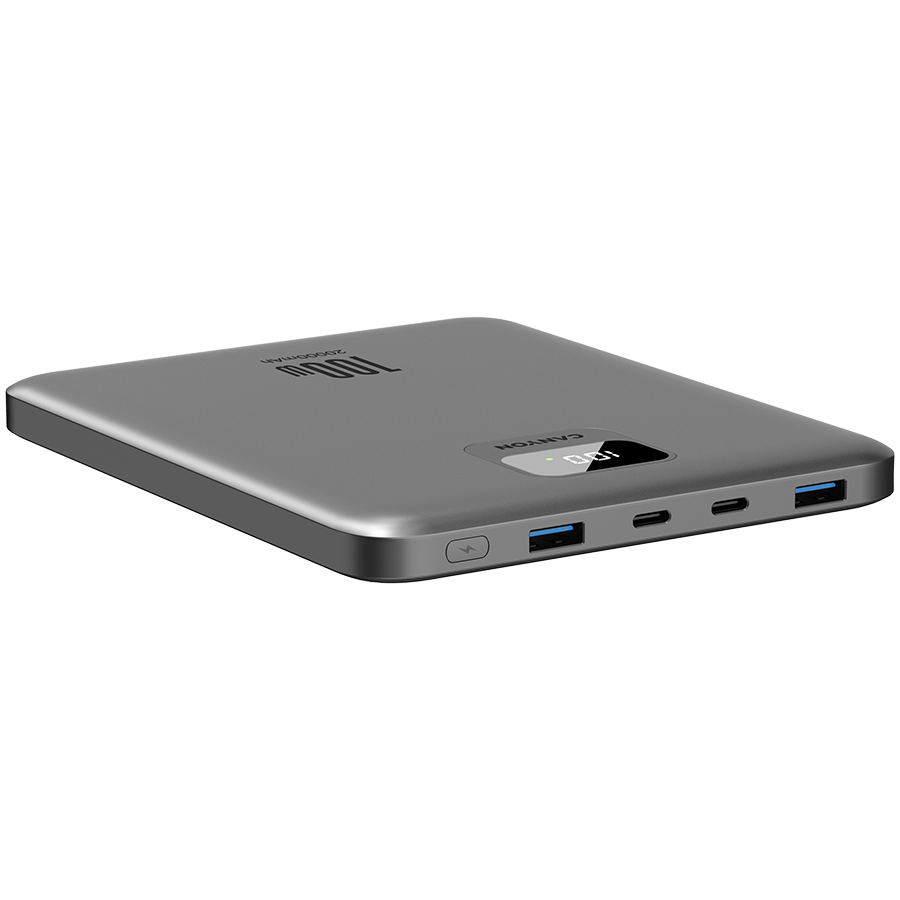 CANYON power bank PB-2008 LED FLAT 20000 mAh PD100W QC3.0 Dark Grey
