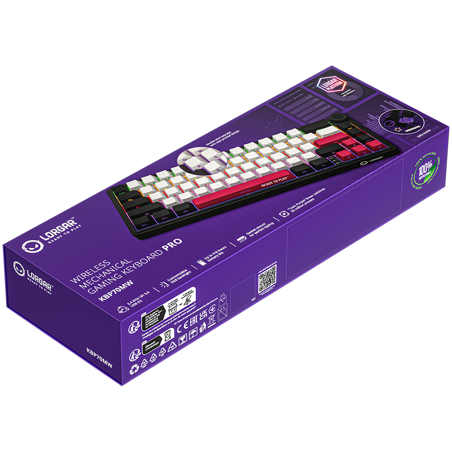 LORGAR KBP70MW, Wireless 65% Mechanical Gaming Keyboard Pro, Black/red, EN layout
