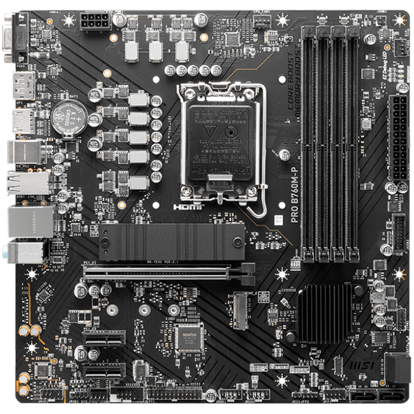 MSI PRO B760M-P Motherboard, Micro-ATX - Supports 14th/13th/12th Gen Intel Core Processors, LGA 1700 - DDR5 Memory Boost 6800+MHz/OC, PCIe 4.0 x16 Slot, M.2 Gen4 Slots
