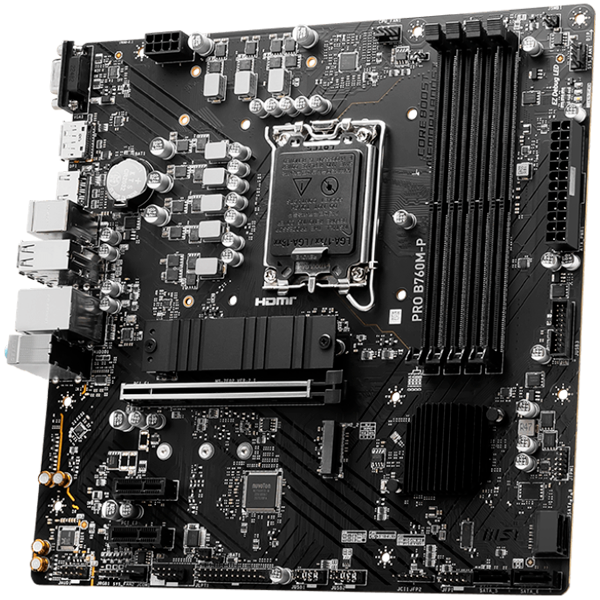 MSI PRO B760M-P Motherboard, Micro-ATX - Supports 14th/13th/12th Gen Intel Core Processors, LGA 1700 - DDR5 Memory Boost 6800+MHz/OC, PCIe 4.0 x16 Slot, M.2 Gen4 Slots