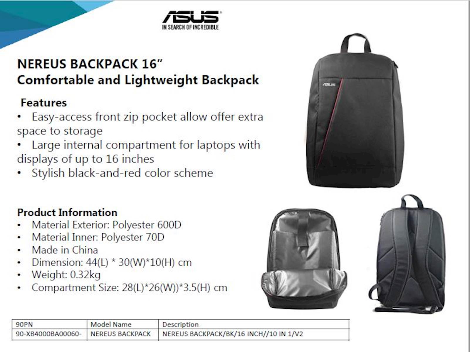 Ruksak ASUS NEREUS 2.0 AP1602 16" Siva