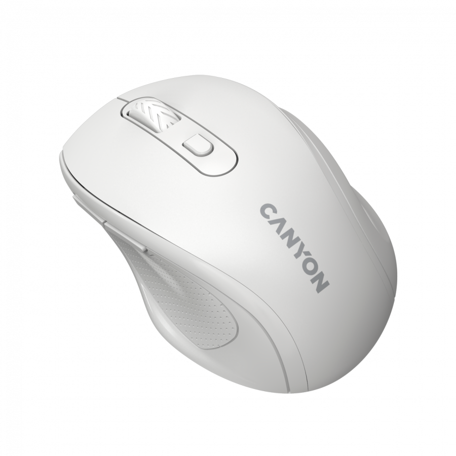 Canyon 6 buttons wireless 2.4Ghz mouse, MX8650A Sensor, DPI up to 1600,Injection case, 3 M life times left and right switches, 2xAAA battery, ABS material, Size: 105x71x40mm, Weight: 59g, white