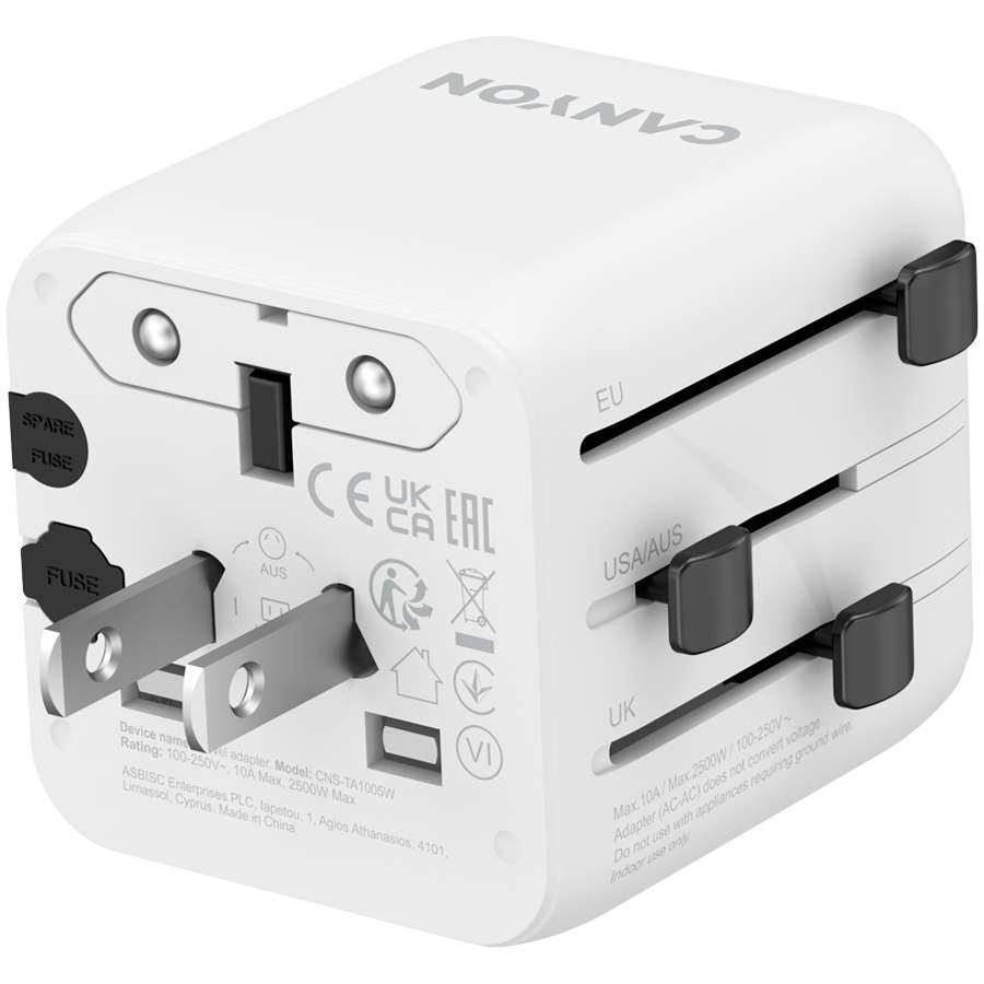 CANYON Travel Adapter OnTour One EU/UK/US/AUS   White