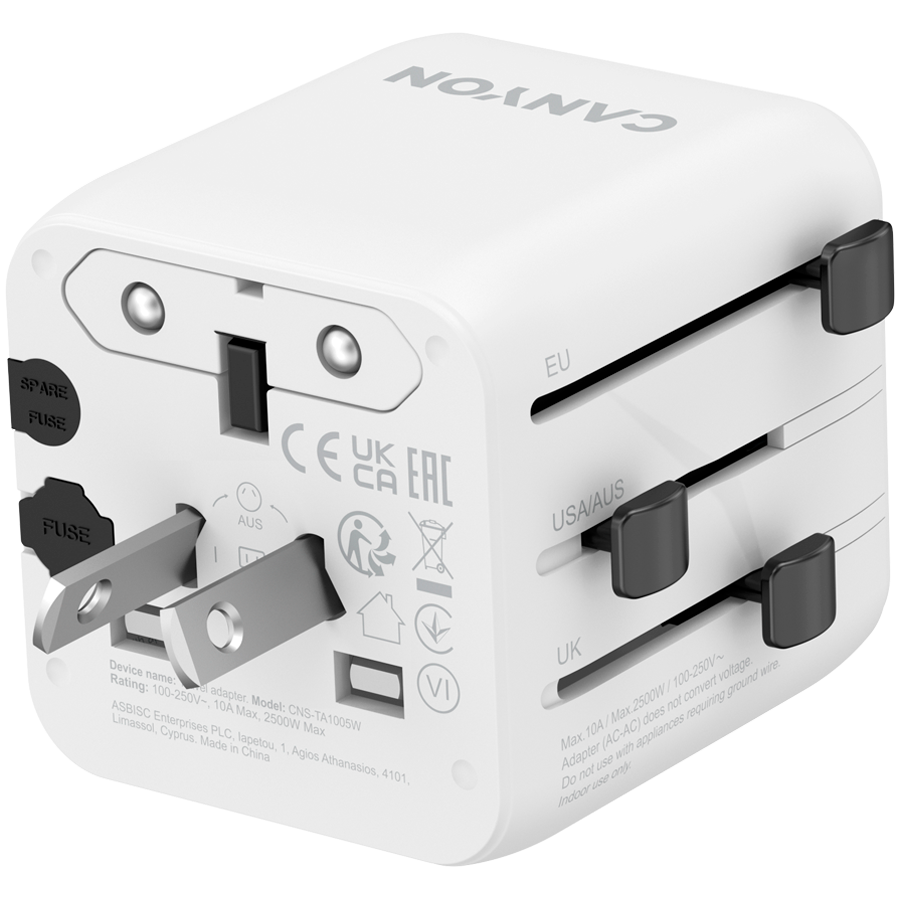 CANYON Travel Adapter OnTour One EU/UK/US/AUS   White