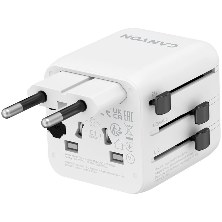 CANYON Travel Adapter OnTour One EU/UK/US/AUS   White