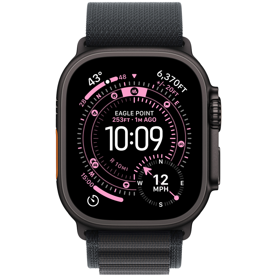 Apple Watch Ultra 3 Cellular 49mm Black Titanium Case with Black Alpine Loop - Large