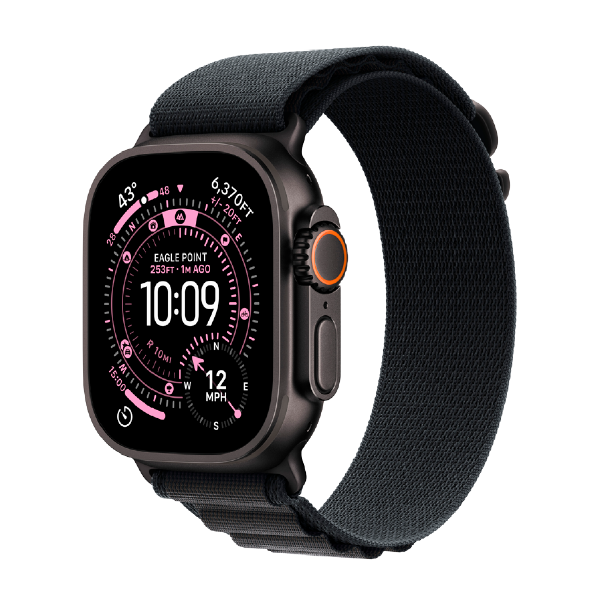 Apple Watch Ultra 3 Cellular 49mm Black Titanium Case with Black Alpine Loop - Large