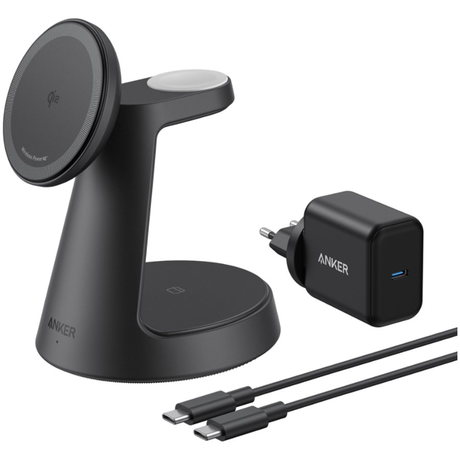 Anker MagGo Wireless Charging Station (3-in-1, Dock Stand) cable and charger bundle Black