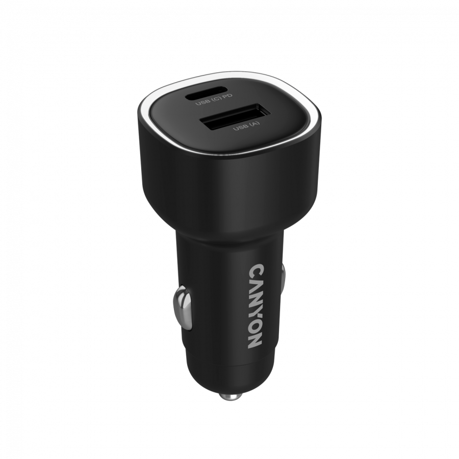 CANYON car charger OnDrive 48 PD 48W USB-A+USB-C Black