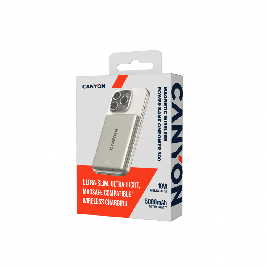 CANYON magnetic power bank OnPower 500 PD20W 5000mAh Aluminium Star Grey