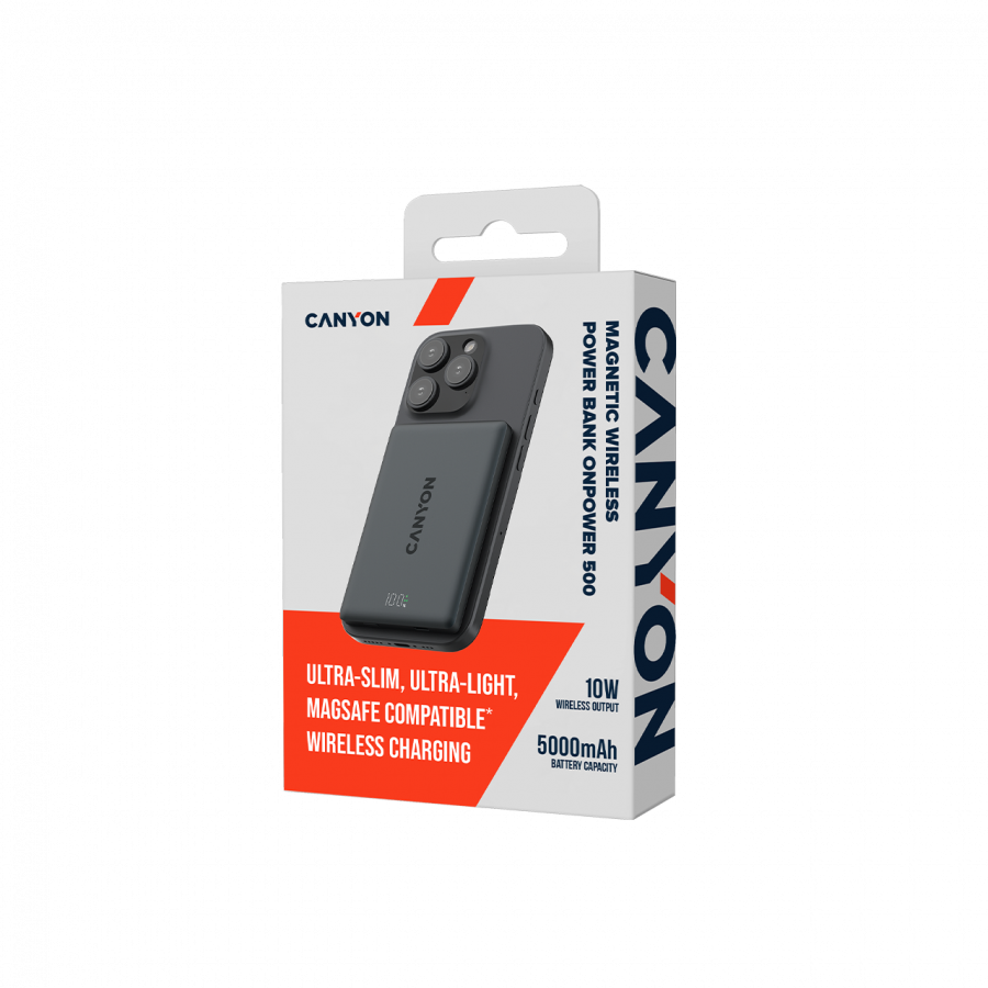 CANYON magnetic power bank OnPower 500 PD20W 5000mAh Aluminium Interstellar Black