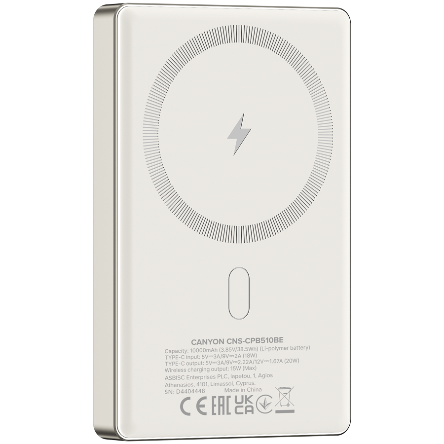 CANYON power bank OnPower 510 slim Magnetic 10000 mAh PD20W Bež