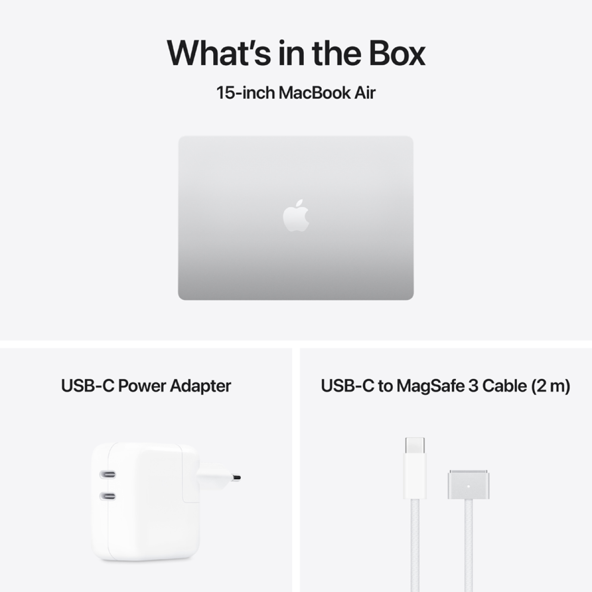 MacBook Air 15-inch,Silver,Model A3448,M5 CHIP WITH 10C CPU, 10C GPU,16GB unified memory,35W Dual USB-C Power Adapter,512GB SSD storage,Two Thunderbolt 4 Ports,Touch ID,Liquid Retina display,Force Touch Trackpad, KEYBOARD-INT