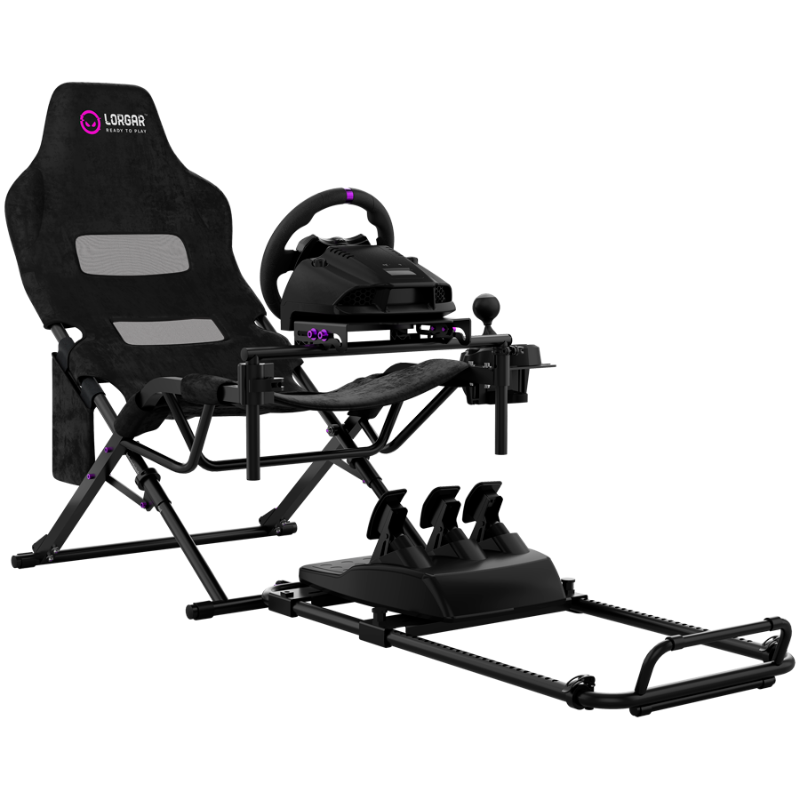 LORGAR FLEX RAF1, Sim Racing Cockpit Advanced, Foldable, 150x72x113 cm-playing, 38x72x126cm-folded, Black