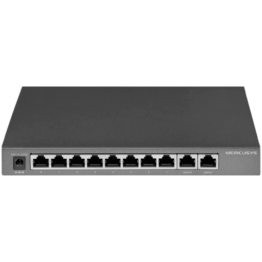 Mercusys MS112GMP 12-Port Gigabit Desktop Switch with 8-Port PoE+,  8x G PoE+ Ports, 2x G Non-PoE Ports, 2x G SFP Slots, 110 W PoE Power, Desktop Steel Case, Wall Mounting,  Extend Mode for 250m PoE Transmitting, Priority Port 1-2, Isolation Mode