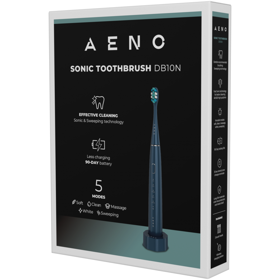 Wireless Tooth Brush, Navy Blue, 3 Brush Heads, 1400mAh, Function: Soft, Clean, Massage, White, Sweep