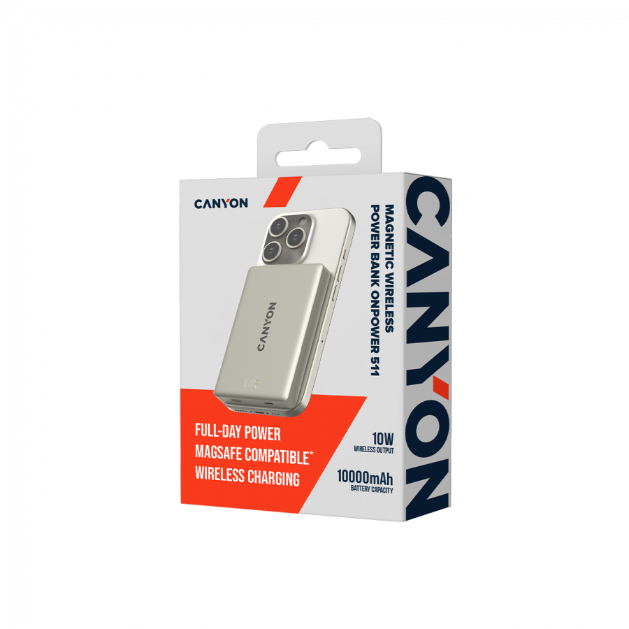 CANYON magnetic power bank OnPower 511 PD20W 10000mAh Aluminium Star Sivi