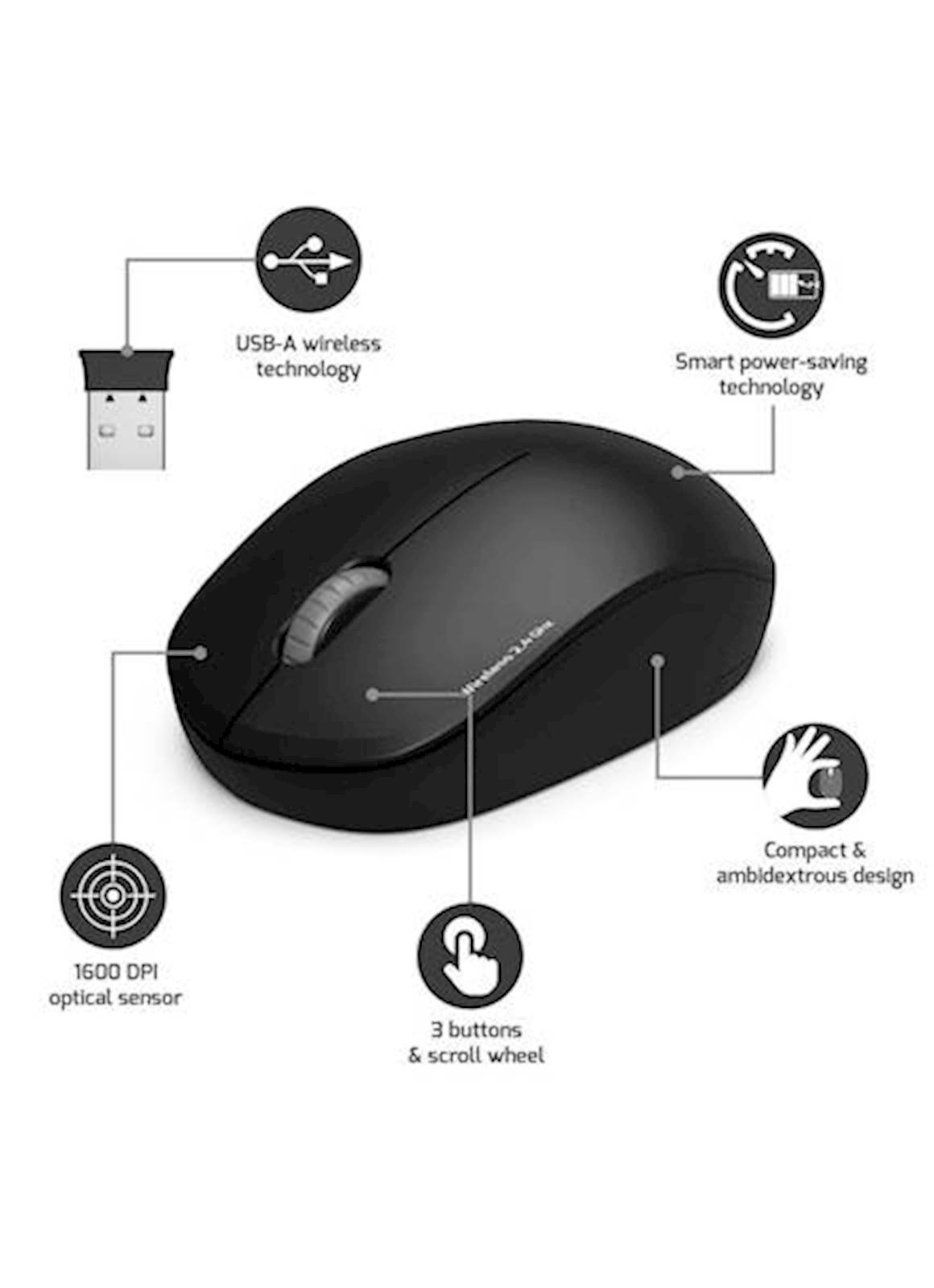 Miš PORT WL USB-A crni