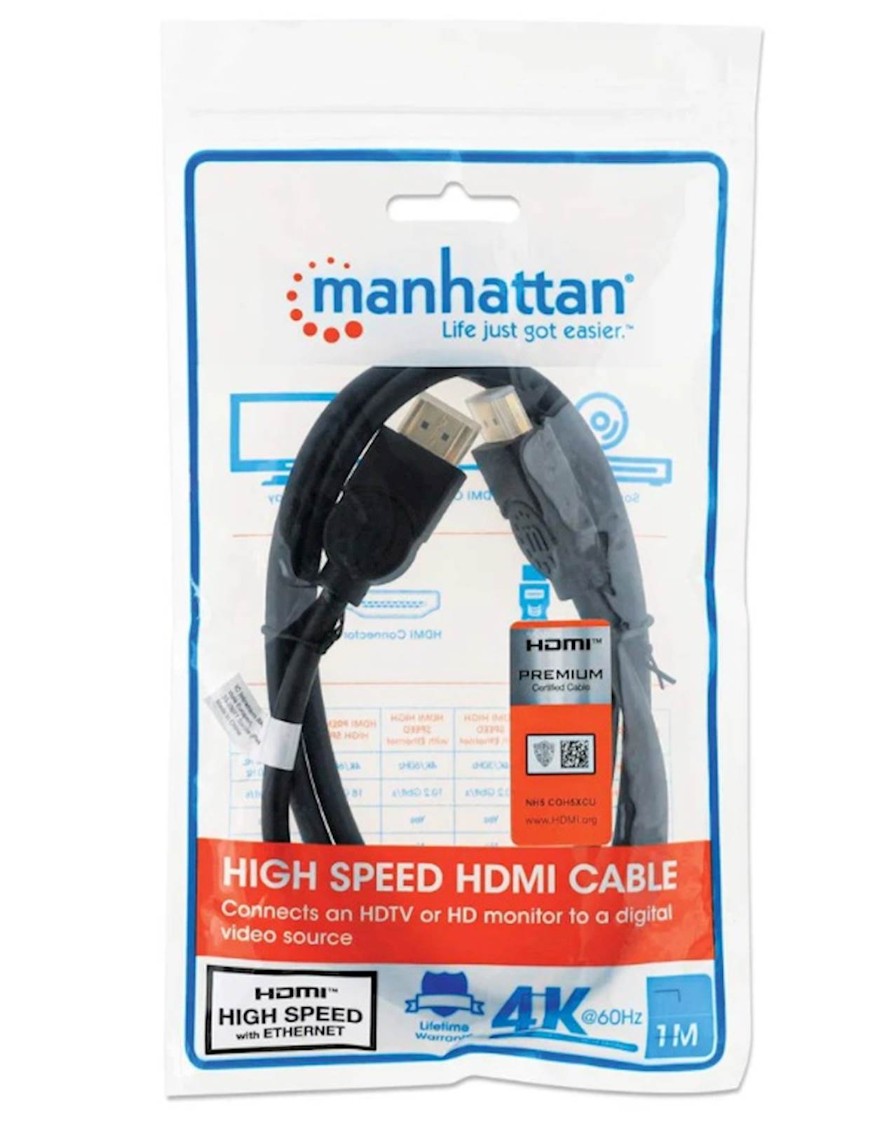 Kabl HDMI MANHATTAN Male to Male 4K 3D 1m