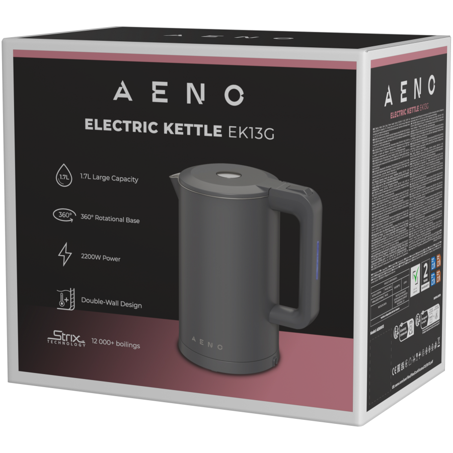 Electric Kettle, gray, 220-240V, 1850-2200W, 1.7L, strix controller
